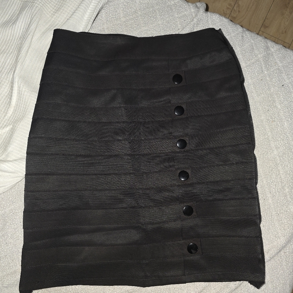 Black Satin look mini pencil skirt with button details small medium